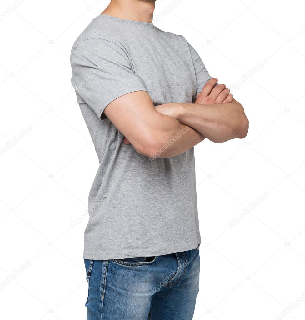 grey t shirt side view
