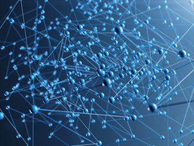 Molecular structure illustration. Close up of blue chemical elements, background.