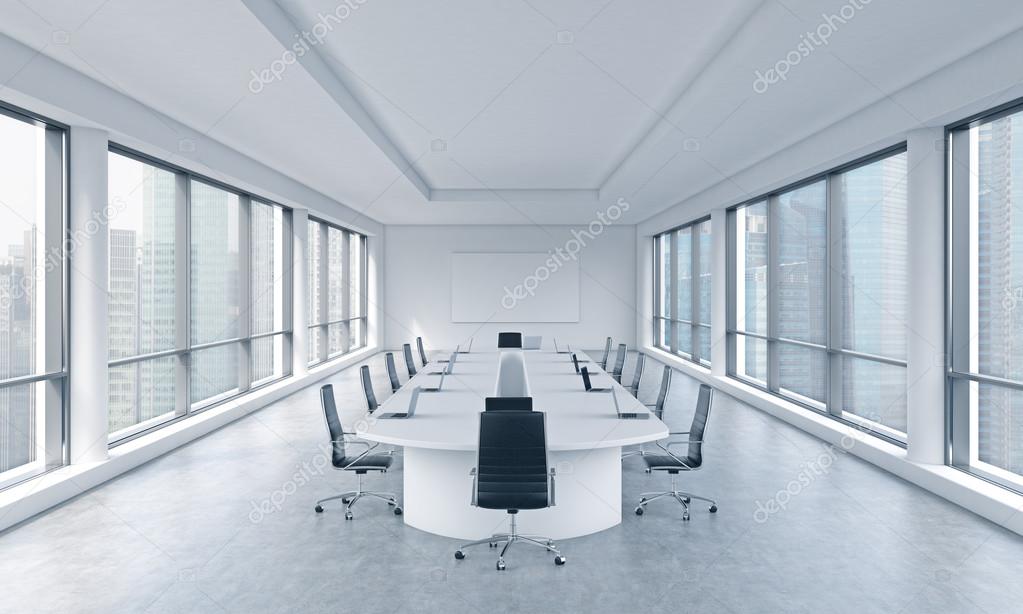 A bright modern panoramic meeting room in a modern office with singapore view the concept of the meeting of the board of director of the huge transnational A bright modern panoramic meeting room in a modern office with singapore view the concept of the meeting of the board of director of the huge transnational