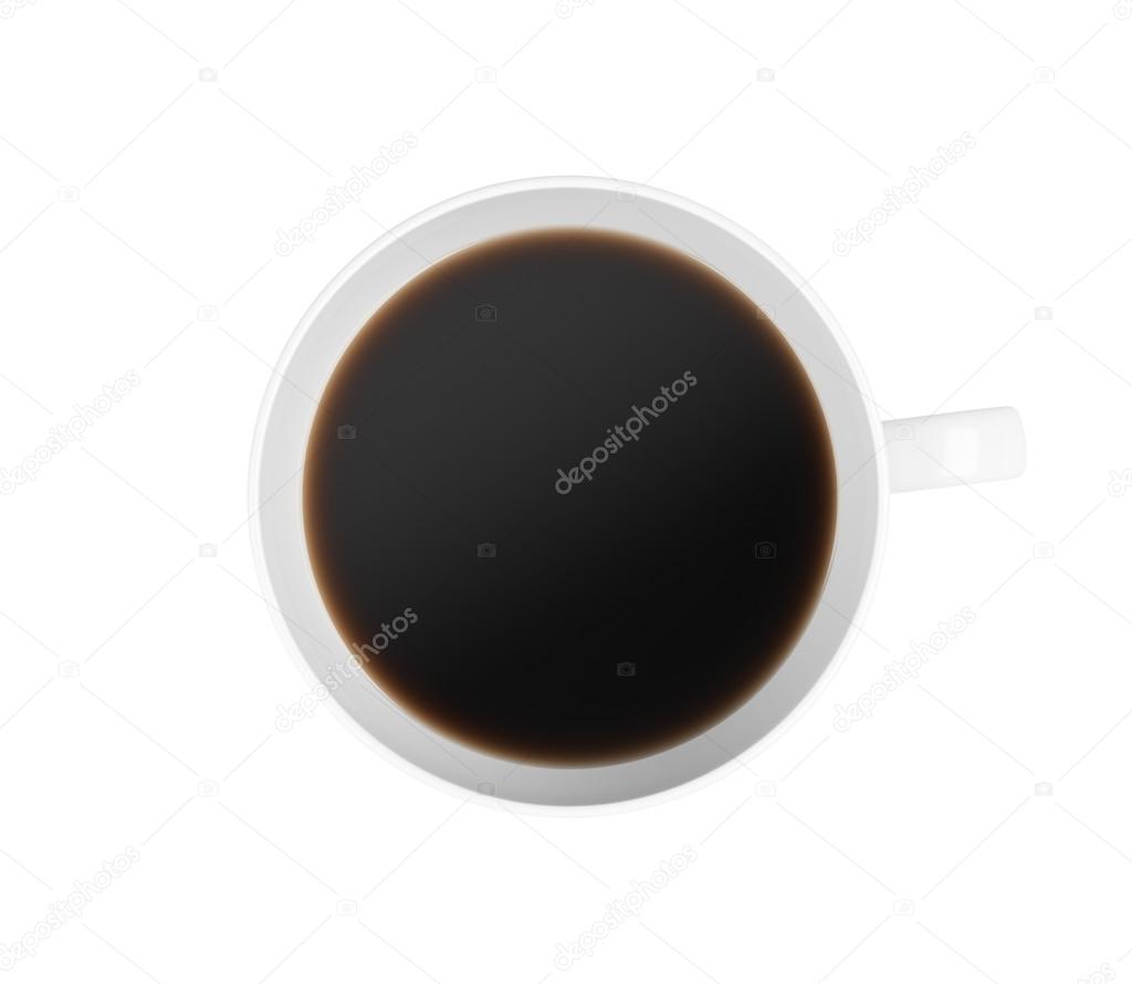 Top view of a cup of coffee. Isolated on white background. 3D rendering.