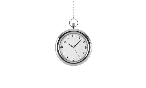 Silver pocket watch. Isolated on white background. 3D rendering. — 图库照片