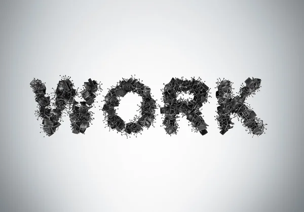 The word WORK is composed from black leather office chairs. A light grey background. — 스톡 사진