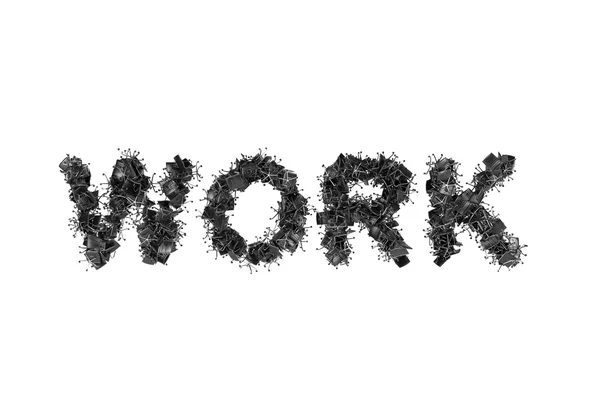 The word WORK is composed from black leather office chairs. A white background. — Stockfoto