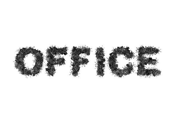 The word OFFICE is composed from black leather office chairs. A white background. — Stockfoto