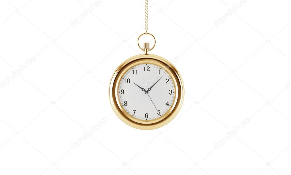 Gold pocket watch. Isolated on white background. 3D rendering.