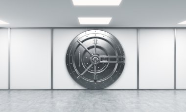 bir büyük kilitli yuvarlak metal bir banka deposito güvenli 3D render