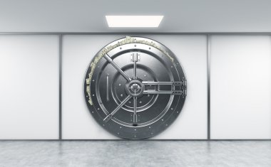 bir büyük kilitli yuvarlak metal bir banka deposito güvenli 3D render