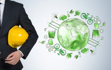 man caring about clean environment, eco energy, protection