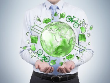 man caring about clean environment, eco energy, protection