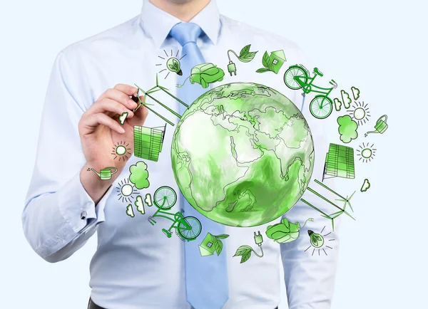 man caring about clean environment, eco energy, protection