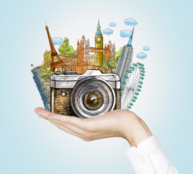 famous world landmarks in hand, photo,