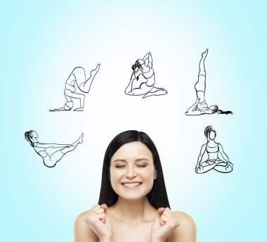 woman dreaming about doing exercises, sport clipart