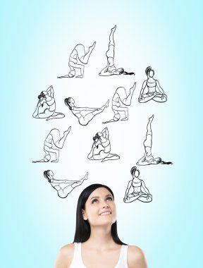 woman dreaming about doing exercises, sport clipart