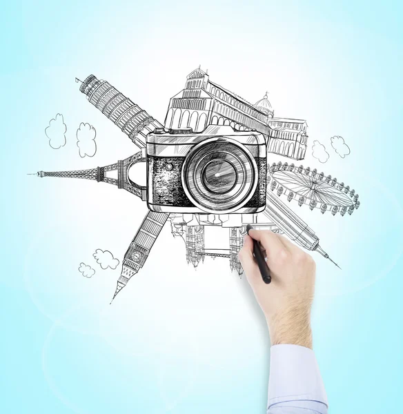 Famous world landmarks, photo, drawing — Stock Photo, Image