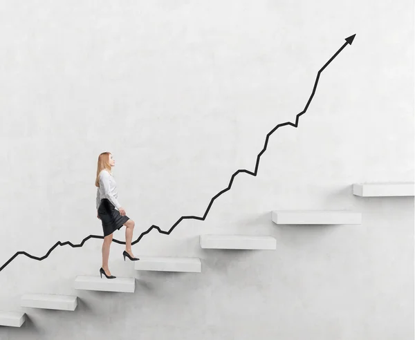 Woman climbing a career ladder — Stok fotoğraf