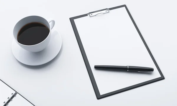 Workplace, note pad and coffee — Stockfoto