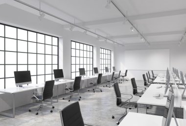 Open space office with computers