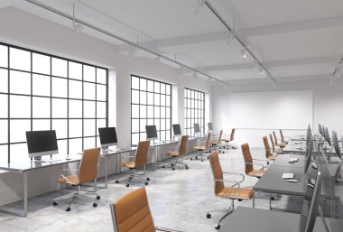 Open space office with computers