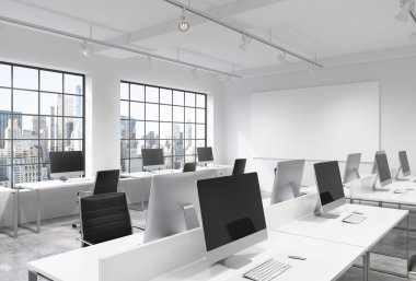 Open space office with computers