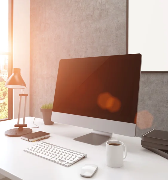 Arbeitsplatz mit Computer — Stockfoto