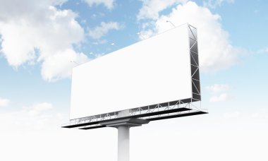 A huge blank billboard on one support, blue sky at the background.