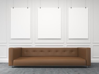 Sofa at the wall. Front view