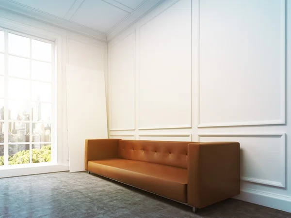 Sofa at the wall, side view, window light — Stock Photo, Image
