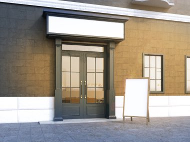 A facade of a house with a small cafe on the ground floor.