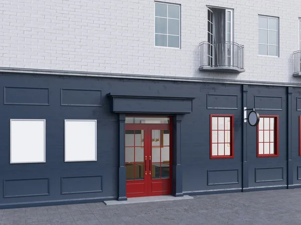 A facade of a house with a small cafe on the ground floor. — Stok fotoğraf