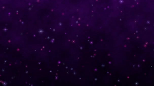Fondo de animación de vídeo con estrellas que caen sobre nubes púrpura telón de fondo. — Vídeos de Stock