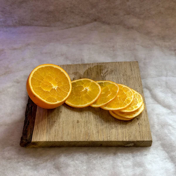 Picture Cut Orange Slices Wooden Pallet Preparing Christmas Waiting Christmas — Stock Photo, Image