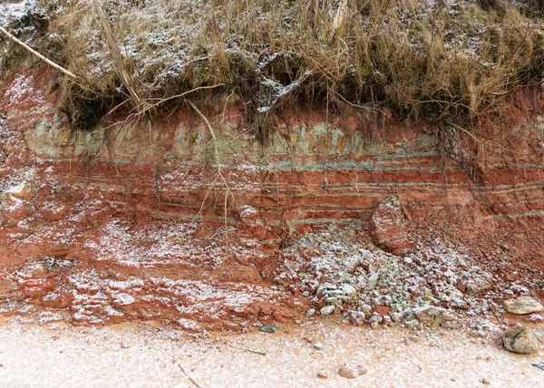Textured Red White Clay Outcrop Sea Cliffs Sandstones Clayey Sediments — Stock Photo, Image