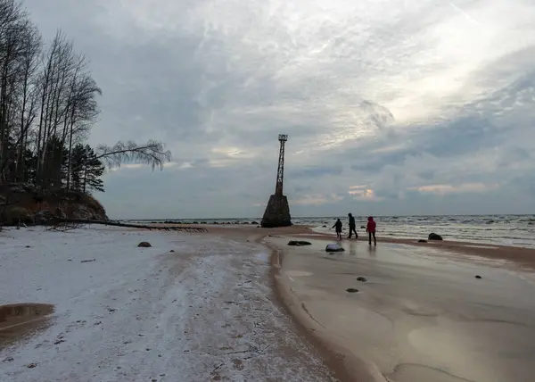 Világítótorony Romok Vad Homokos Strand Balti Tenger Partján Decemberben Vidzeme — Stock Fotó