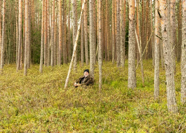 Man Silhouette Forest Swampy Forest Background Land Covered Plants Characteristic — Stock Photo, Image