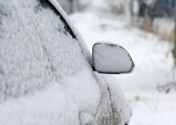 Neve Fresca Cobre Ambiente Espelho Carro Textura Neve Uma Superfície — Fotografia de Stock