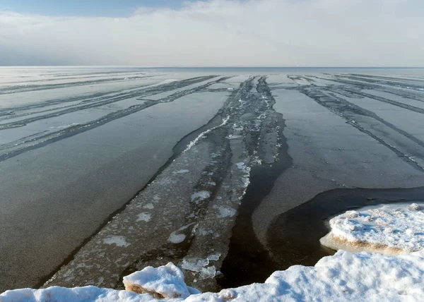 Paisagem Inverno Junto Mar Pedaços Gelo Nevado Junto Mar Textura — Fotografia de Stock