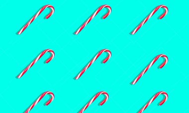 Mavi arka planda mutlu noel şekeri kutuları. Noel şablonu. Düz yatıyordu