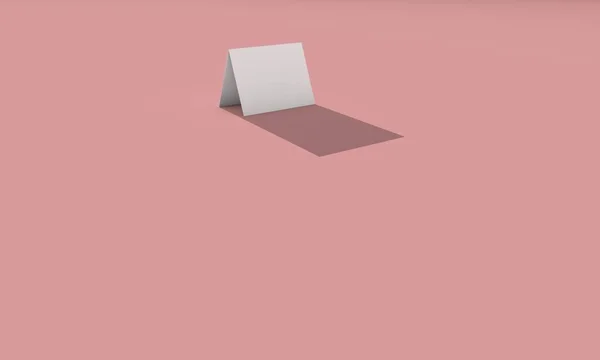 Un papel blanco doblado como tarjeta creada en 3d sobre fondo rosa. 3d ilustración de la tarjeta de visita blanca con iluminación dura. — Foto de Stock