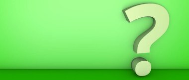 Yeşil arka planda soru işareti. 3d Görüntü.