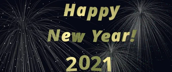 2021 happy new year banner with fireworks. 3d illustration.