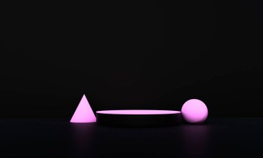 Karanlık sahne arka planında podyum. 3d Görüntü.