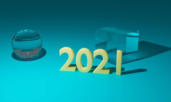 2021年新年3D设计理念。3d说明 — 图库照片