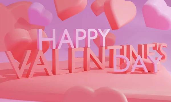 Studio met roze harten en letters, symbool van liefde. Vakantie wenskaart voor Valentijnsdag - 3d illustratie. — Stockfoto
