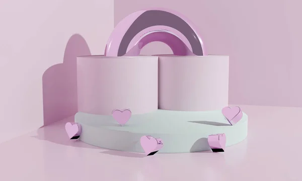 3d abstraktes Podium als valentine Liebeskonzept, um Geschenke und Objekte zu setzen. 3D-Illustration. — Stockfoto