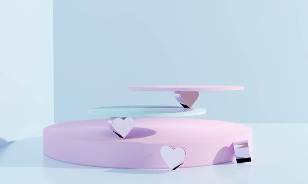 3d abstract podium as valentine love concept to put gifts and objects. 3d illustration.