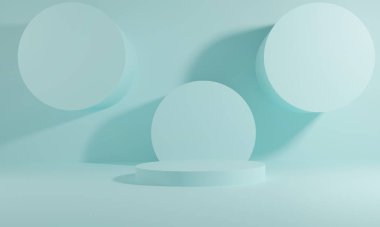 Podyum ve soyut arkaplanı olan en küçük sahne. Geometrik şekil. Üç boyutlu illüstrasyon. 3d hazırlayıcı.