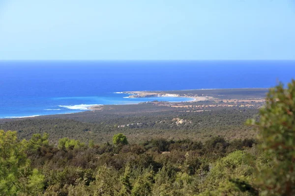 Vista Panorámica Agua Cristalina Playa Lara Cerca Paphos Chipre — Foto de Stock