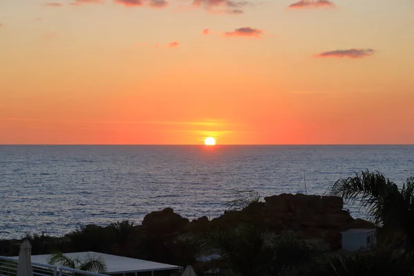 Чудовий Захід Сонця Над Морем Пафосі Кіпр — стокове фото