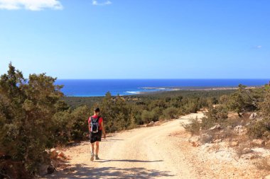 Kıbrıs Rum Kesimi 'nin Paphos yakınlarındaki Lara plajındaki Kristal suya panoramik manzara