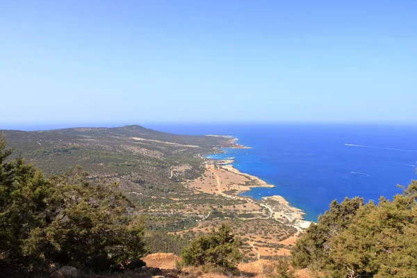 Vista Cima Para Chipre Ilha Costa Marítima Com Lagoa Azul — Fotografia de Stock